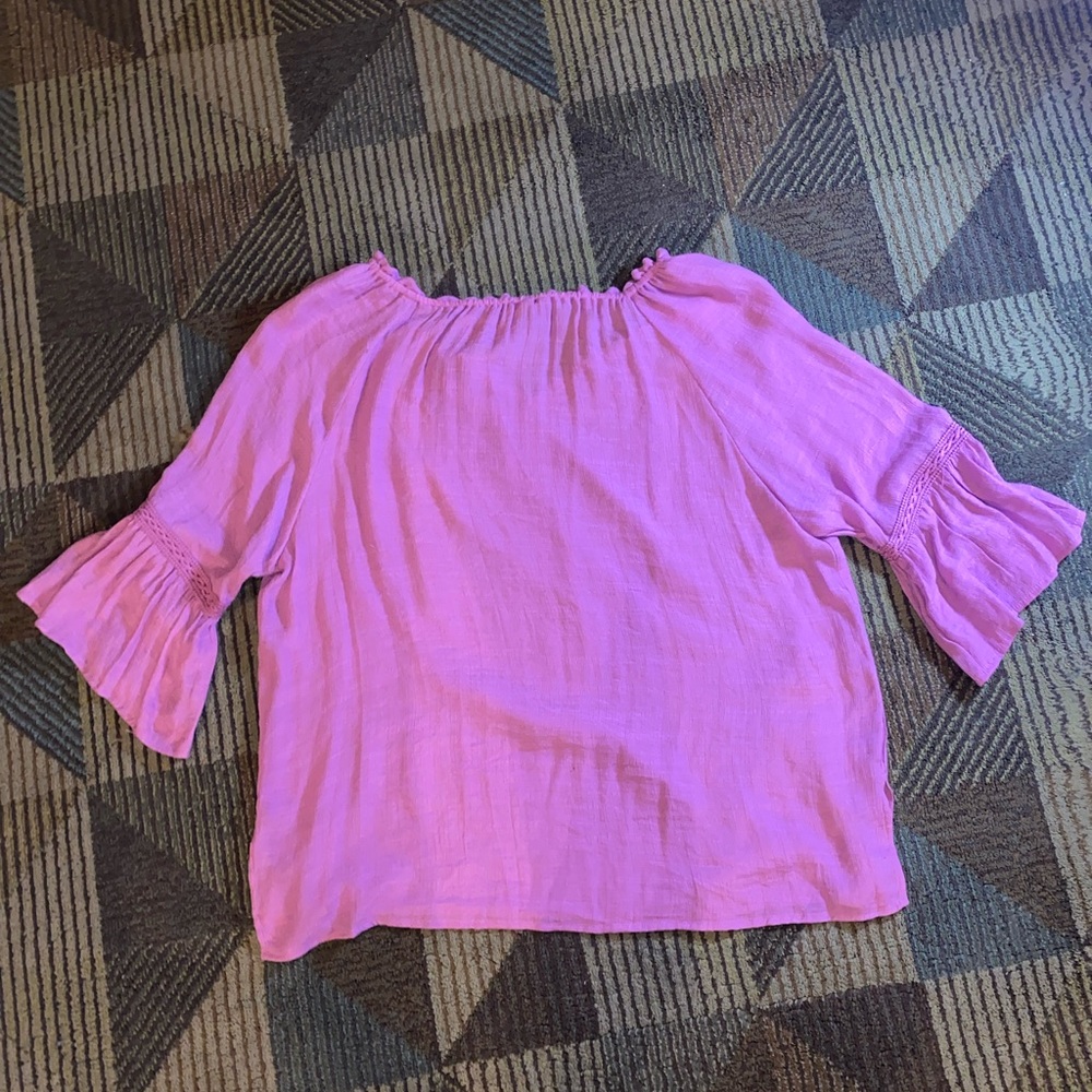 New Directions Womens Shirt XL Pink High Long Sleeve Vented Polyester Blend